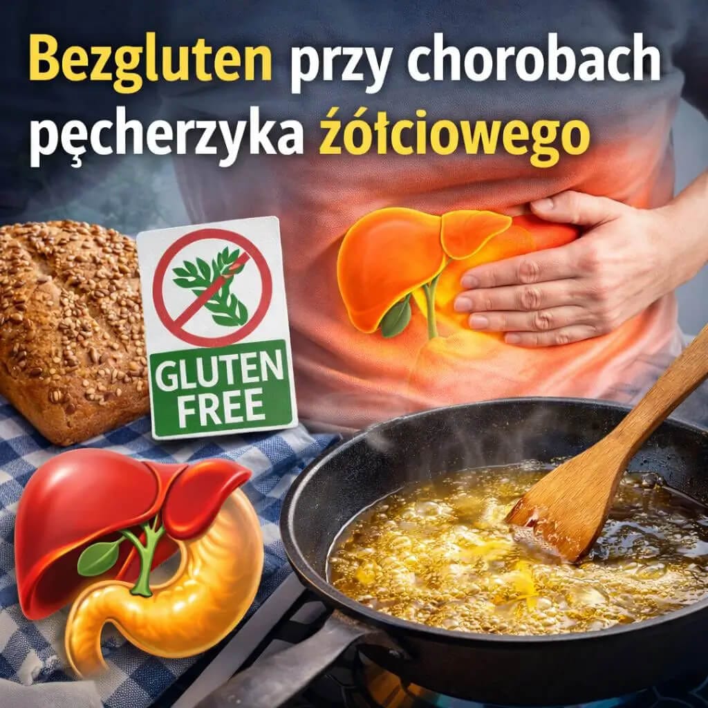 Bezglutenowa dieta przy chorobach pęcherzyka żółciowego – ilustracja trawienia tłuszczów, wątroby i produktów gluten free