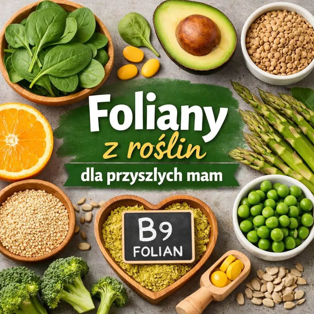 Foliany dla kobiet w ciąży – roślinne źródła kwasu foliowego: szpinak, awokado, brokuły, groszek, soczewica, quinoa i suplementy B9 dla zdrowej diety bezglutenowej. foliany dla kobiet w ciąży