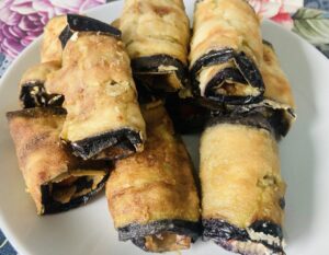 Azerbaijani eggplant rolls Badimcan ruleti walnut filling gluten-free vegan