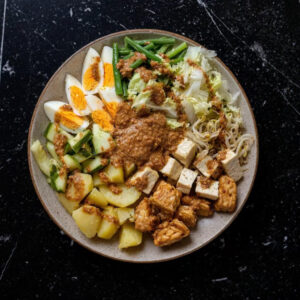 vegetarian indonesian cuisine gado gado with tofu tempeh vegetables and peanut sauce
