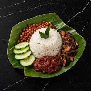 vegetarian nasi lemak traditional malaysian vegetarian cuisine on black marble background