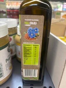 zdrowe produkty BIO dla wegan olej lniany bogaty w omega 3