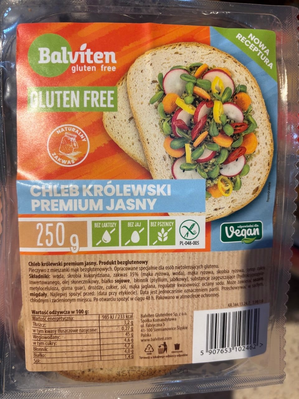 Chleb bezglutenowy Carrefour – Balviten Chleb Królewski Premium Jasny z zakwasem i psyllium
