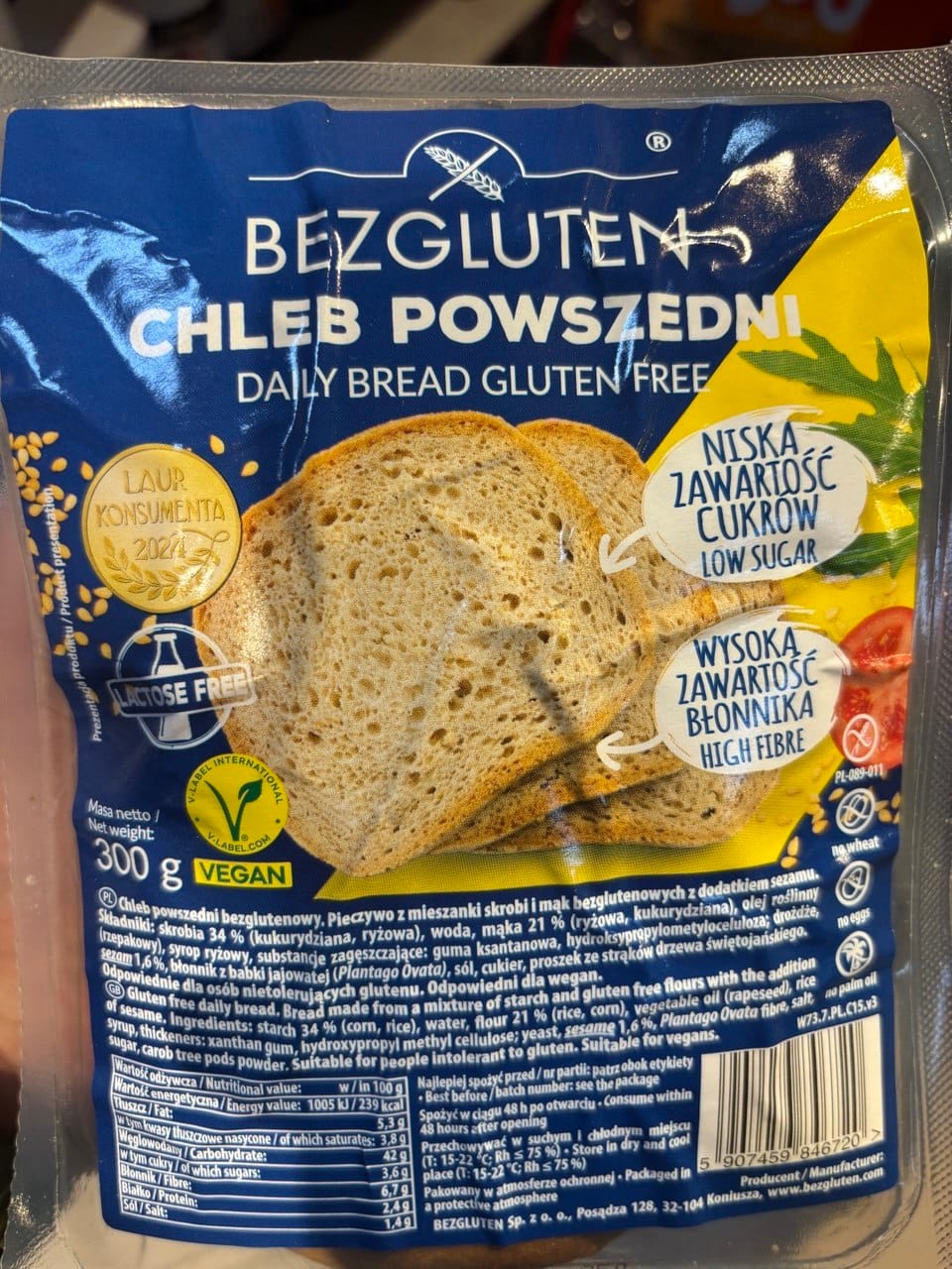 Chleb bezglutenowy Carrefour – Bezgluten Chleb Powszedni z psyllium i certyfikatem Przekreślonego Kłosa