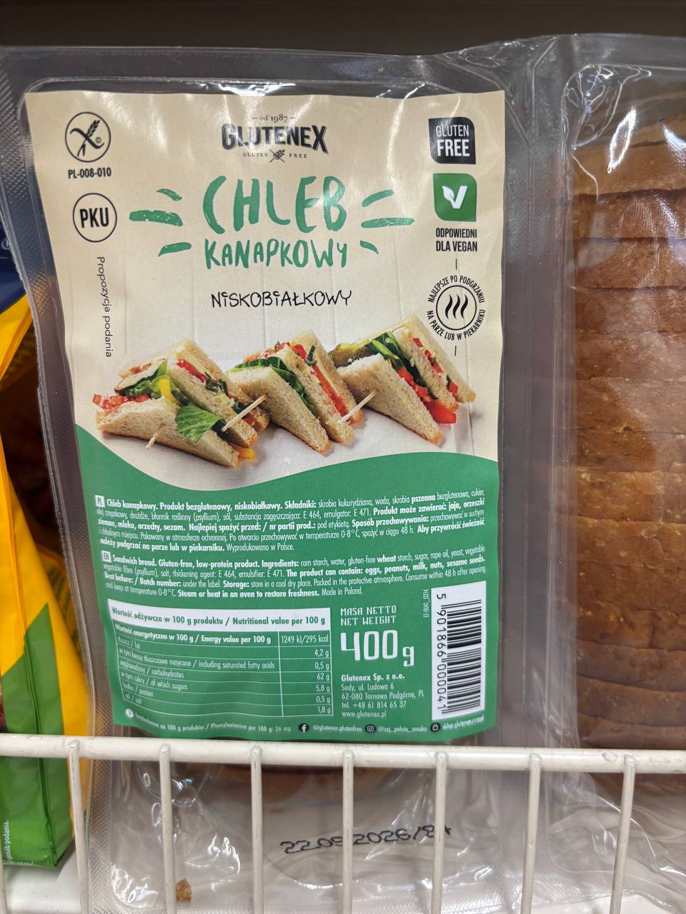 Chleb bezglutenowy Auchan Glutenex Chleb kanapkowy niskobiałkowy PKU 400 g