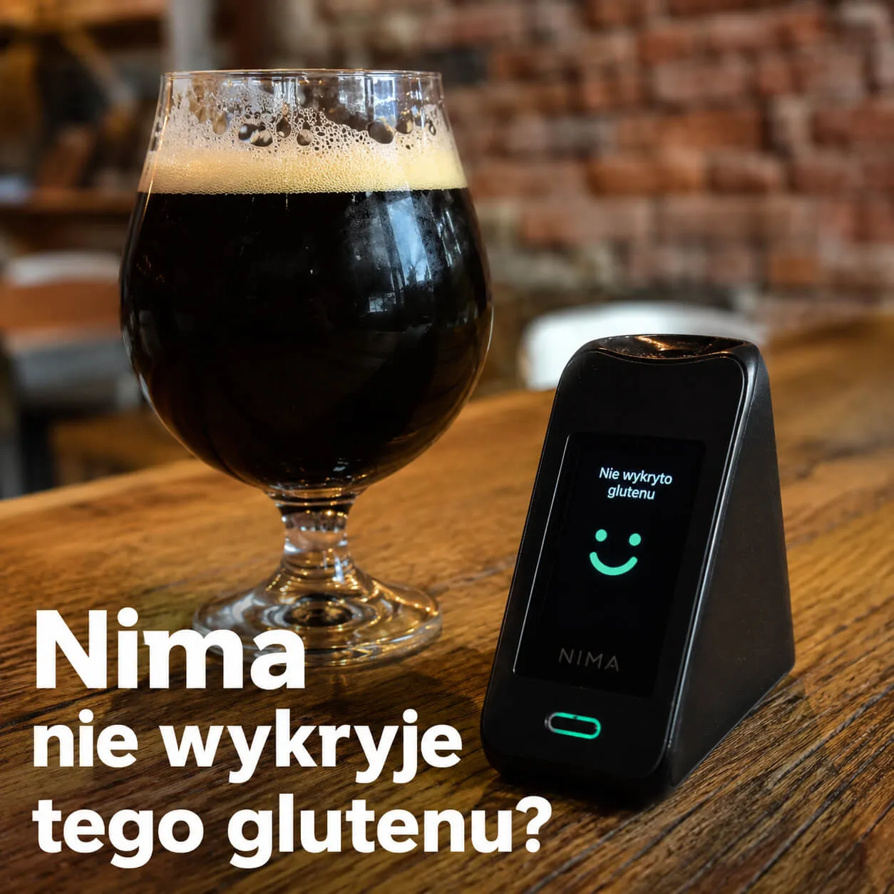 Gluten hydrolizowany Nima – sensor pokazuje brak glutenu przy ciemnym piwie