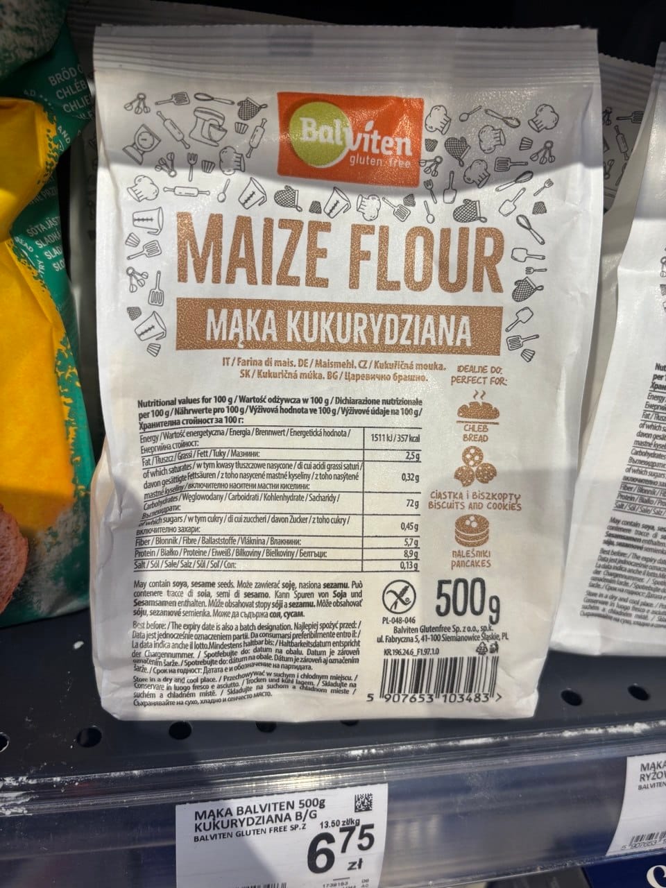 Mąka kukurydziana bezglutenowa Balviten dostępna w Carrefour