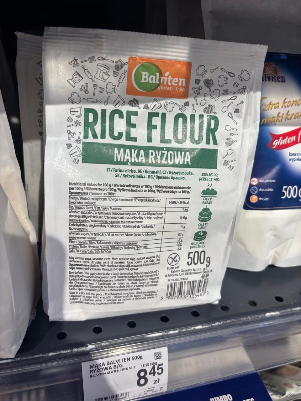 Mąka ryżowa bezglutenowa Balviten dostępna w Carrefour