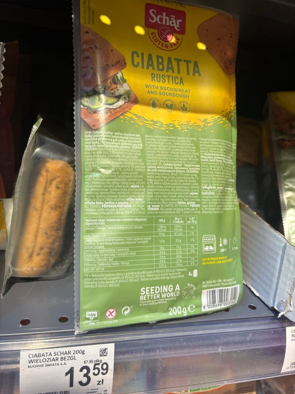 Chleb bezglutenowy Carrefour – Schär Ciabatta Rustica z gryką i zakwasem