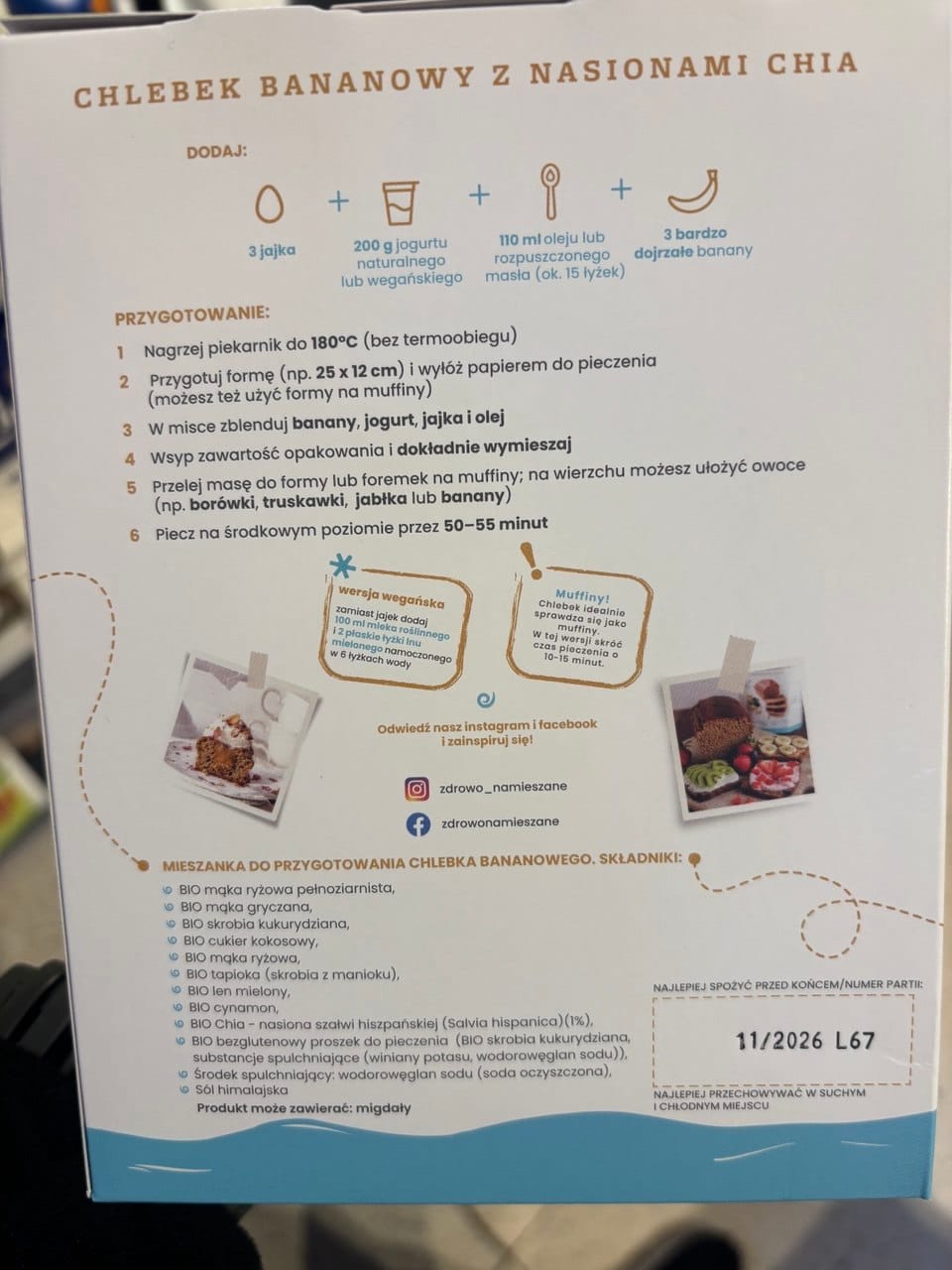 Skład mieszanki na chlebek bananowy bezglutenowy Zdrowo Namieszane Carrefour