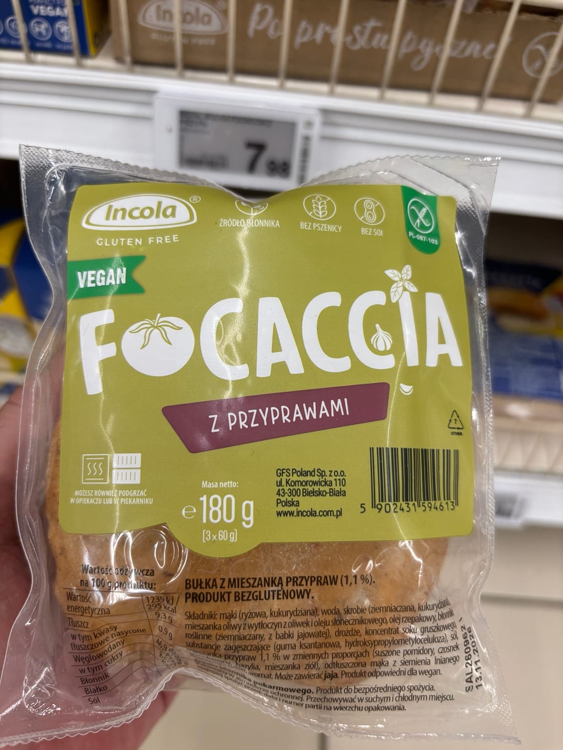 Incola Focaccia z przyprawami bezglutenowa w Auchan