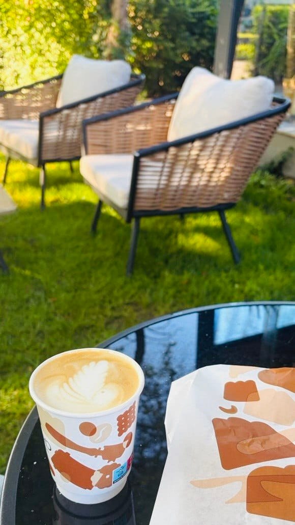 vegan cappuccino at a sunny cafe terrace in montenegro